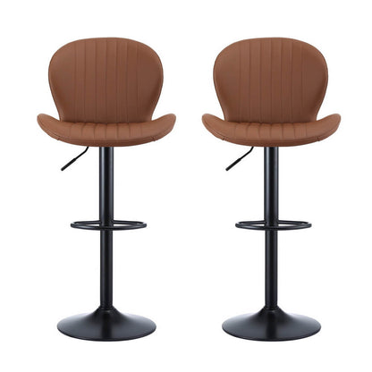 Aspley | Modern Metal Adjustable Black Brown PU Leather Bar Stools | Set Of 2 | Brown