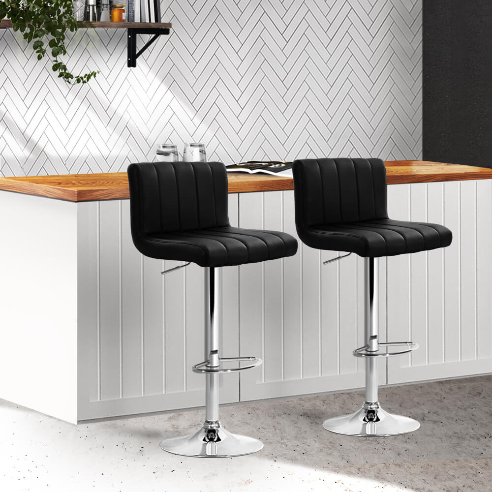 Astor | Contemporary Black PU Leather Bar Stools | Set Of 2 | Black