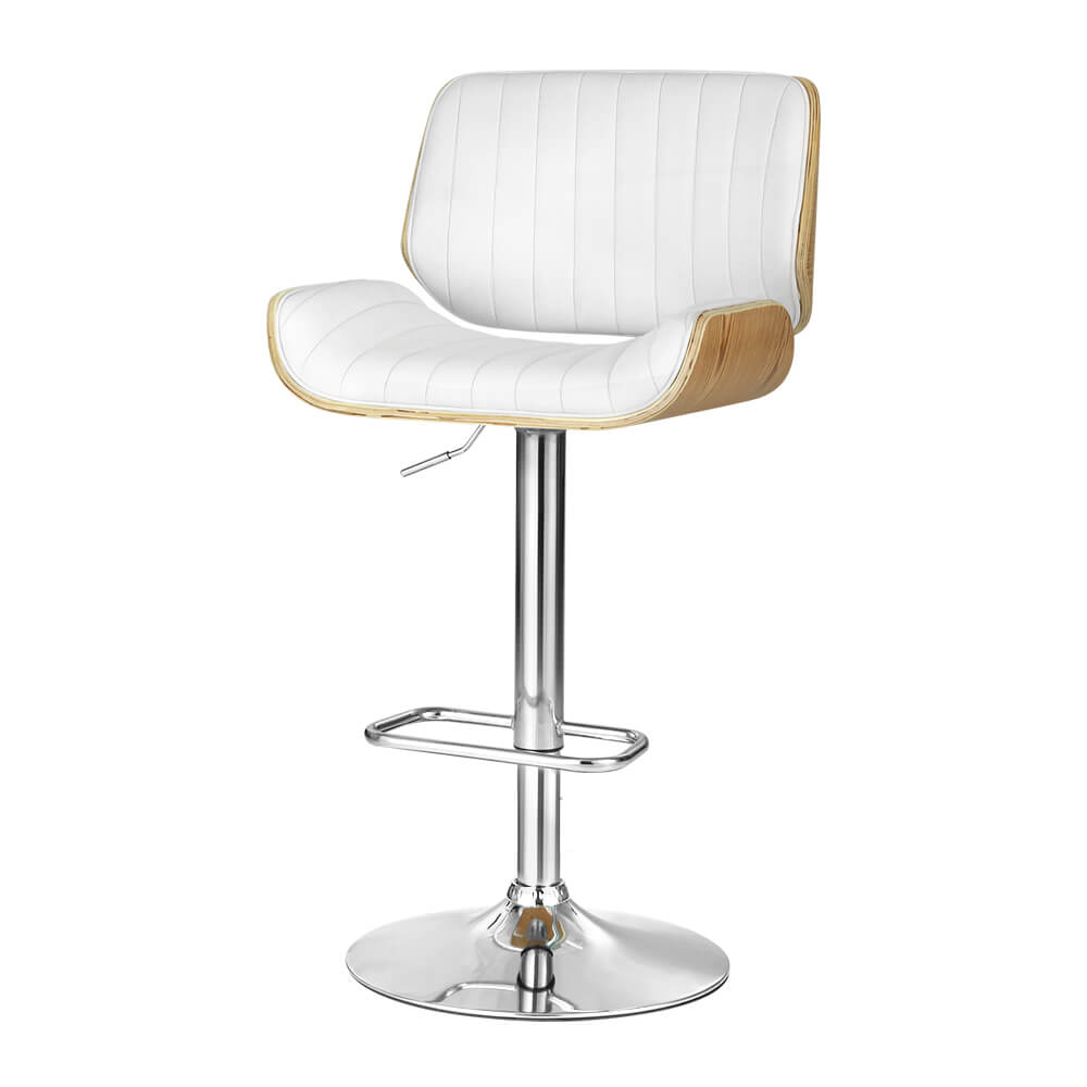 Astra | Contemporary Swivel Wooden White PU Leather Bar Stools | Set of 2 | White