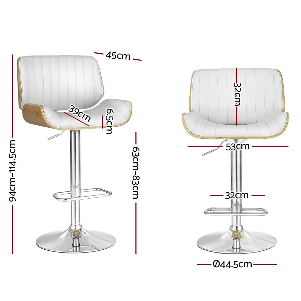 Astra | Contemporary Swivel Wooden White PU Leather Bar Stools | Set of 2 | White