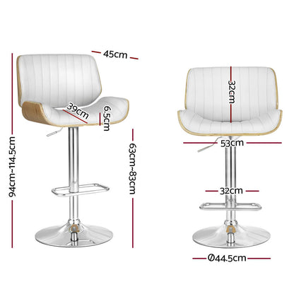 Astra | Contemporary Swivel Wooden White PU Leather Bar Stools | Set of 2 | White