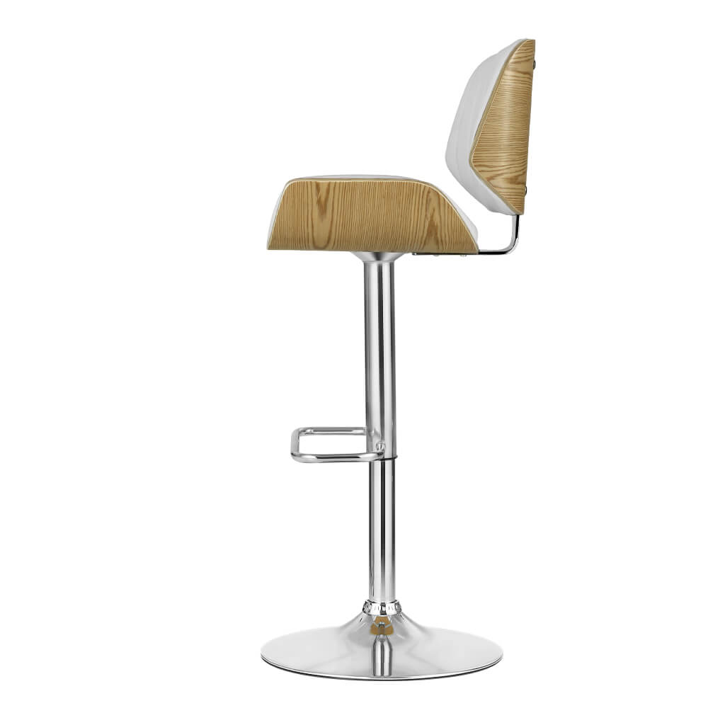 Astra | Contemporary Swivel Wooden White PU Leather Bar Stools | Set of 2 | White