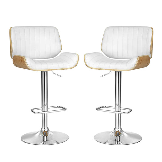 Astra | Contemporary Swivel Wooden White PU Leather Bar Stools | Set of 2 | White