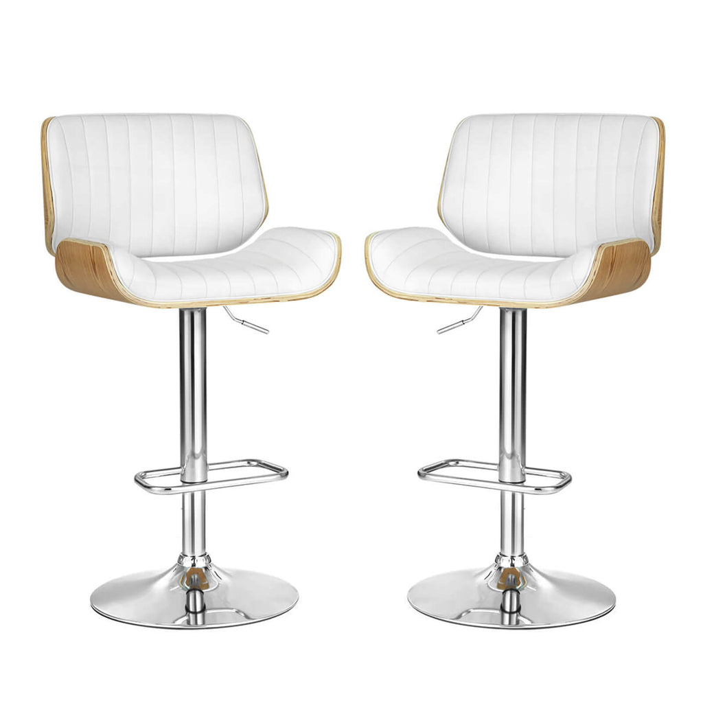 Astra | Contemporary Swivel Wooden White PU Leather Bar Stools | Set of 2
