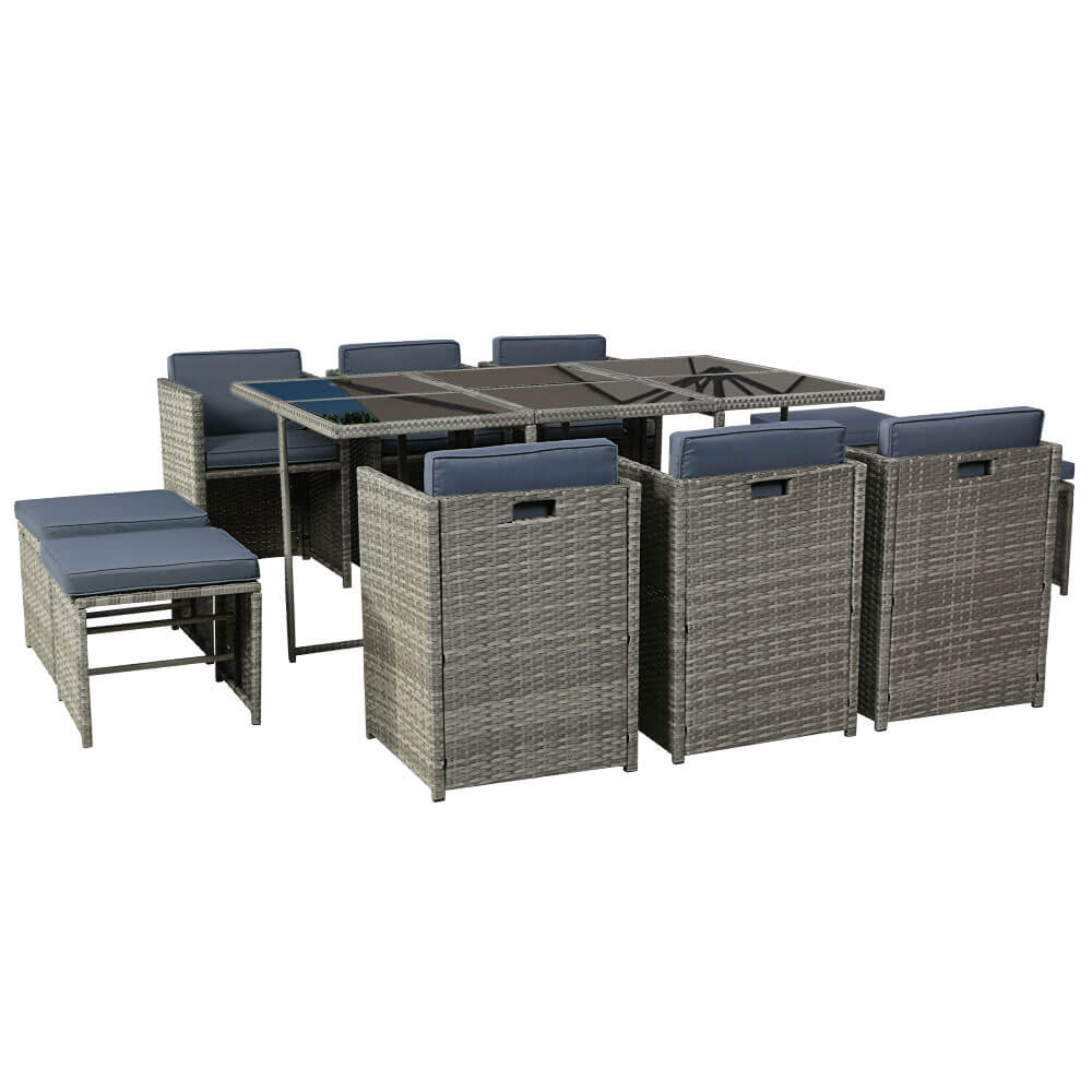 Auburn | Coastal 10 Seater Grey PE Wicker Outside Dining Table Set | Grey