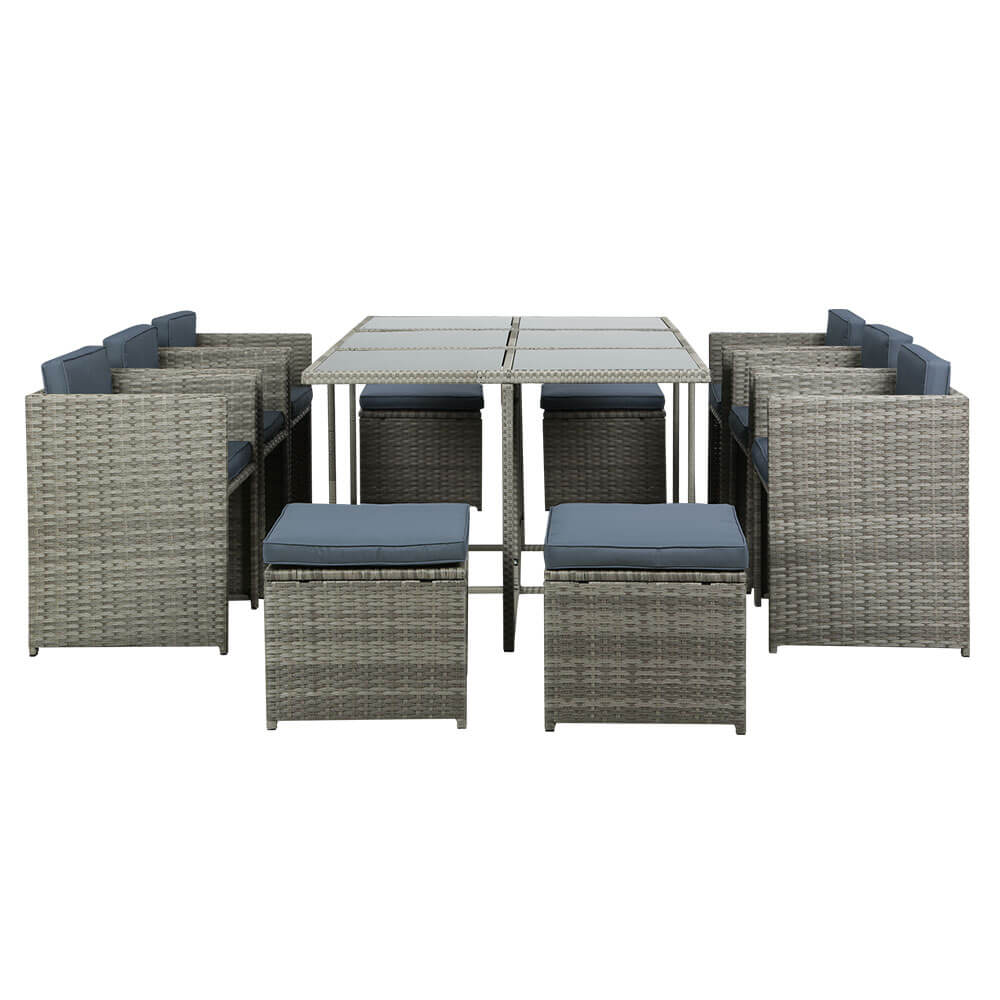 Auburn | Coastal 10 Seater Grey PE Wicker Outside Dining Table Set | Grey