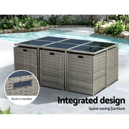 Auburn | Coastal 10 Seater Grey PE Wicker Outside Dining Table Set | Grey