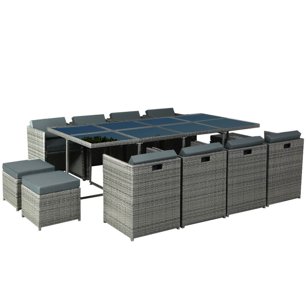 Auburn | Coastal 12 Seater Grey PE Wicker Outside Dining Table Set | Grey