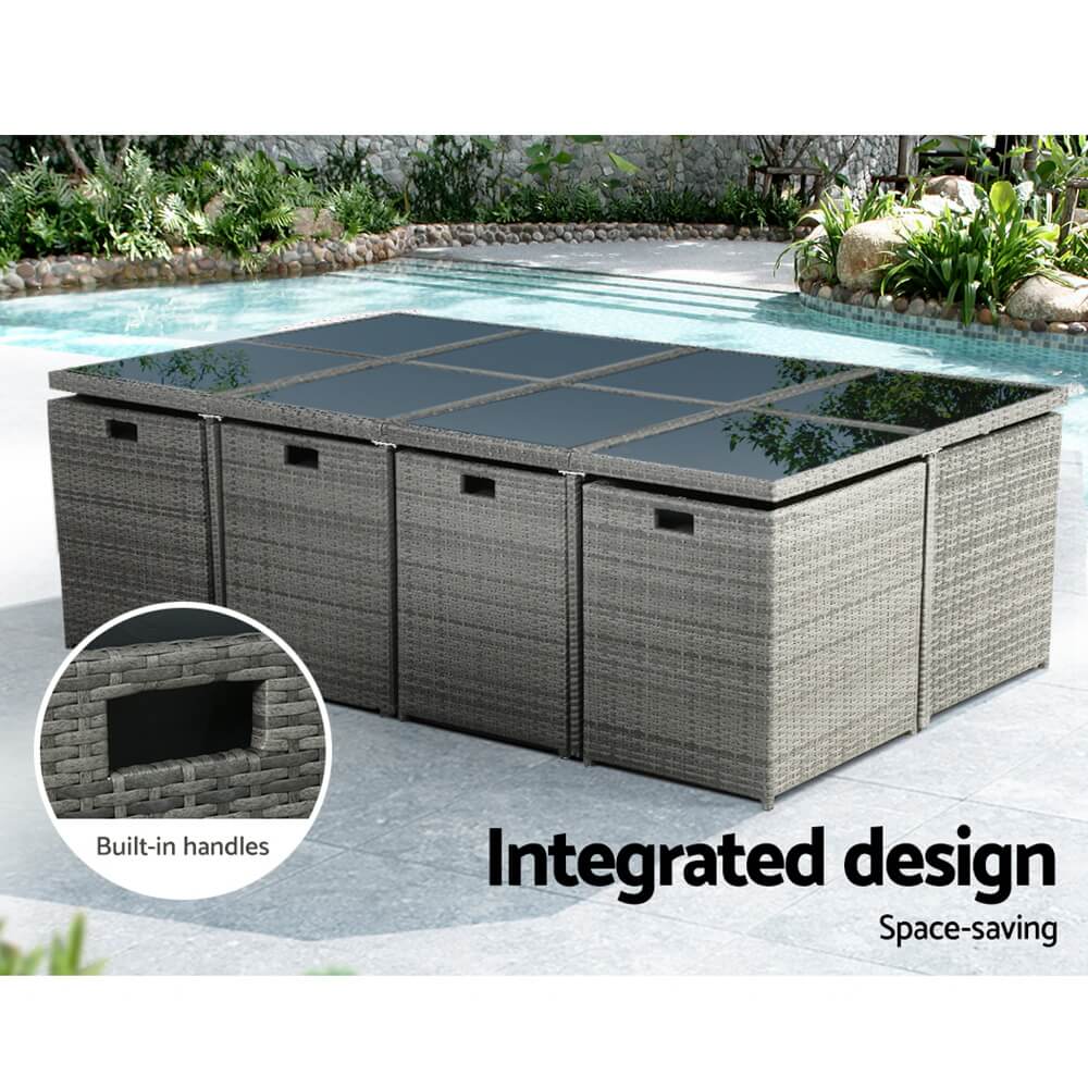 Auburn | Coastal 12 Seater Grey PE Wicker Outside Dining Table Set | Grey