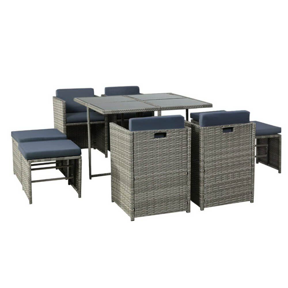 Auburn | Coastal 8 Seater Grey PE Wicker Outside Dining Table Set | Grey
