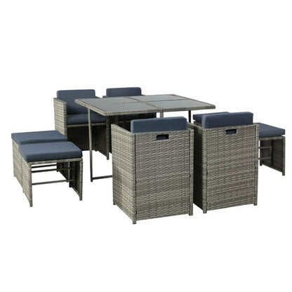 Auburn | Coastal 8 Seater Grey PE Wicker Outside Dining Table Set | Grey
