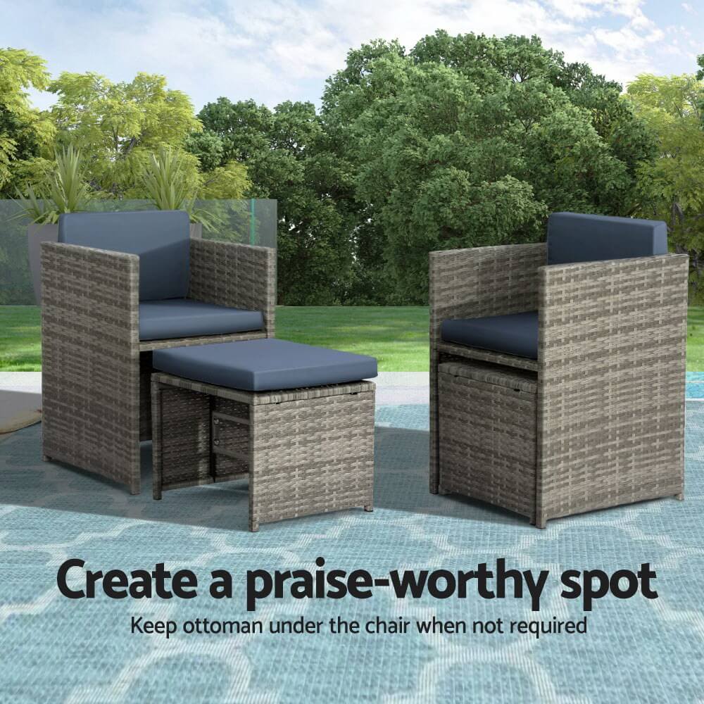 Auburn | Coastal 8 Seater Grey PE Wicker Outside Dining Table Set | Grey