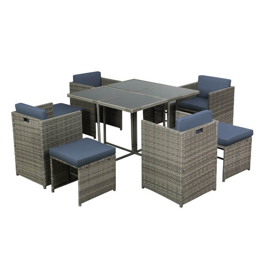 Auburn | Coastal 8 Seater Grey PE Wicker Outside Dining Table Set | Grey