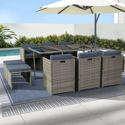 Auburn | Coastal 10 Seater Grey PE Wicker Outside Dining Table Set | Grey