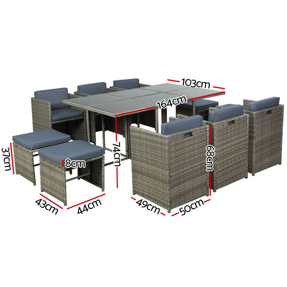 Auburn | Coastal 10 Seater Grey PE Wicker Outside Dining Table Set | Grey