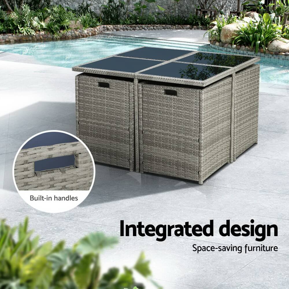 Auburn | Coastal 8 Seater Grey PE Wicker Outside Dining Table Set | Grey