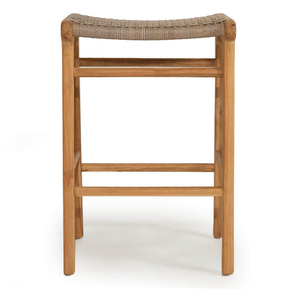 Augusta | Coastal Outdoor Corded Wooden Backless Bar Stools | Washed Grey