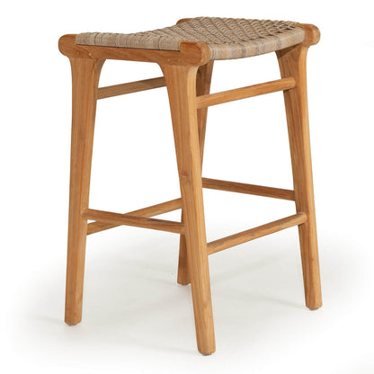 Augusta | Coastal Outdoor Corded Wooden Backless Bar Stools | Washed Grey