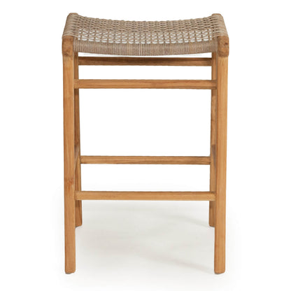 Augusta | Coastal Outdoor Corded Wooden Backless Bar Stools | Washed Grey