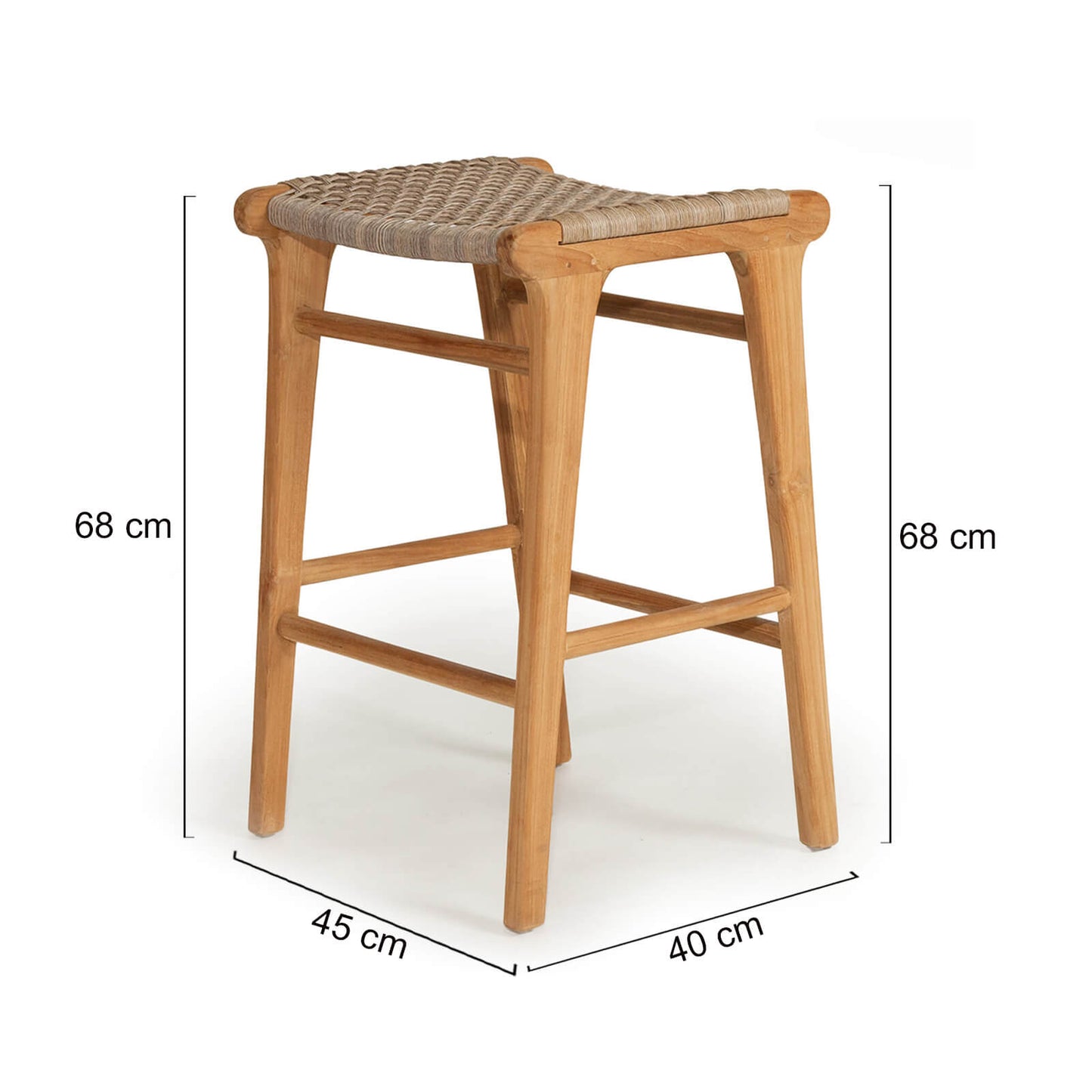 Augusta | Coastal Outdoor Corded Wooden Backless Bar Stools | Washed Grey