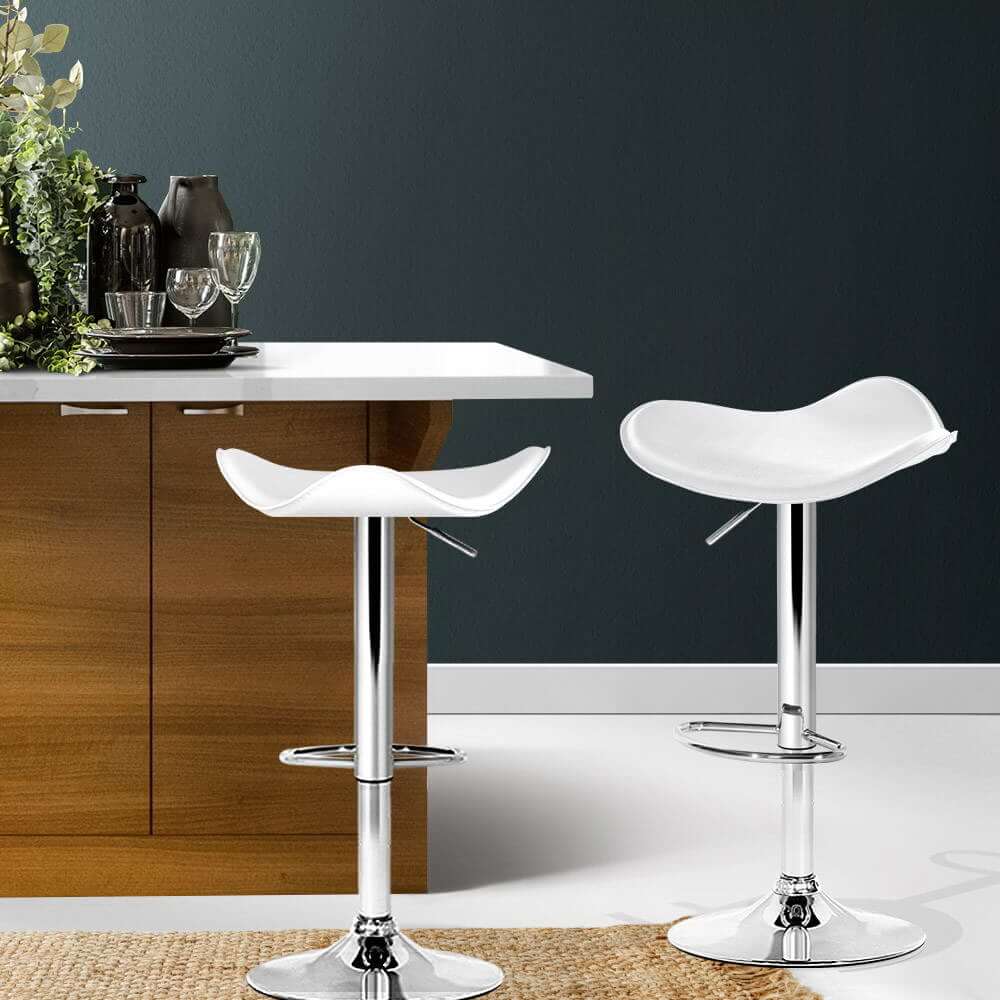 Avarnti | Modern White PU Leather Bar Stools | Set Of 2