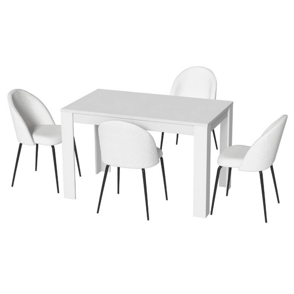 Ballina Hannaford | Modern White Boucle Marble Finish 4 Seater Dining Table Set | White
