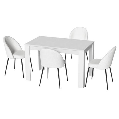 Ballina Hannaford | Modern White Boucle Marble Finish 4 Seater Dining Table Set | White
