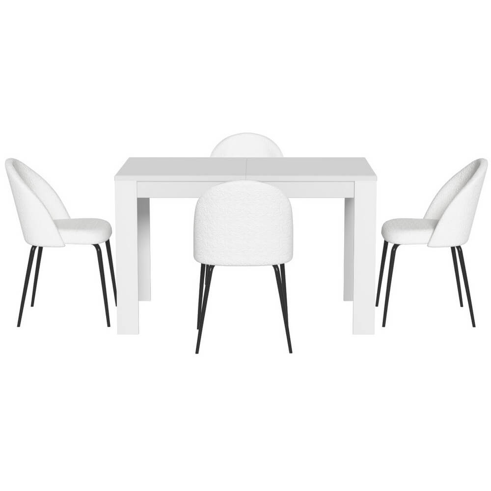 Ballina Hannaford | Modern White Boucle Marble Finish 4 Seater Dining Table Set | White