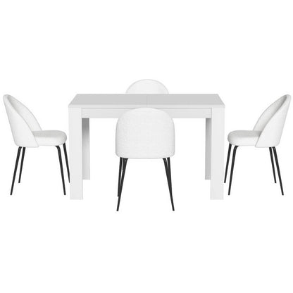 Ballina Hannaford | Modern White Boucle Marble Finish 4 Seater Dining Table Set | White