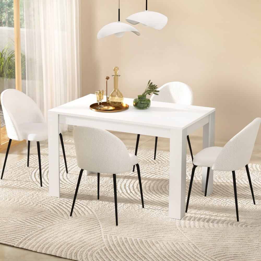 Ballina Hannaford | Modern White Boucle Marble Finish 4 Seater Dining Table Set | White