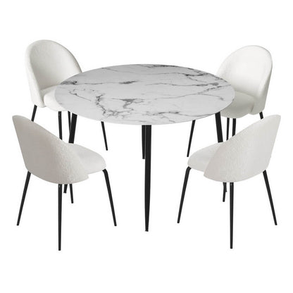 Ballina Waldorf | Modern White Boucle Marble Finish 4 Seater Dining Table Set | White