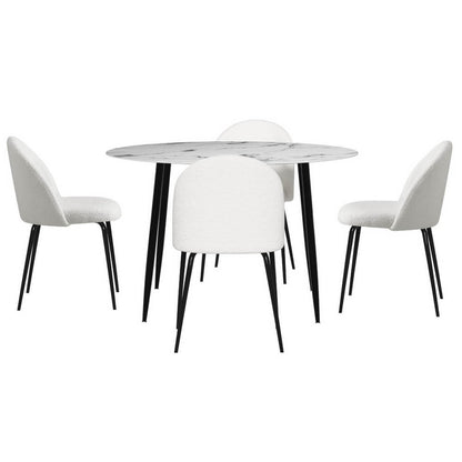 Ballina Waldorf | Modern White Boucle Marble Finish 4 Seater Dining Table Set | White