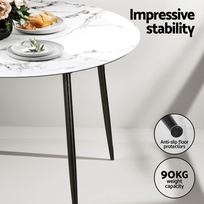 Ballina Waldorf | Modern White Boucle Marble Finish 4 Seater Dining Table Set | White