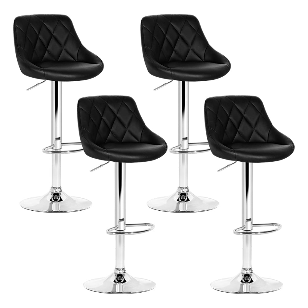 Balmain | Modern Swivel Metal Black PU Leather Bar Stools | Set Of 4