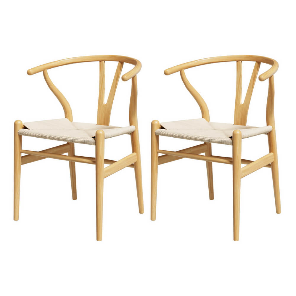 Bancroft | Natural Wishbone Rope Coastal Wooden Dining Chairs With Arms | Set Of 2 | Natural