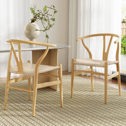 Bancroft | Natural Wishbone Rope Coastal Wooden Dining Chairs With Arms | Set Of 2 | Natural