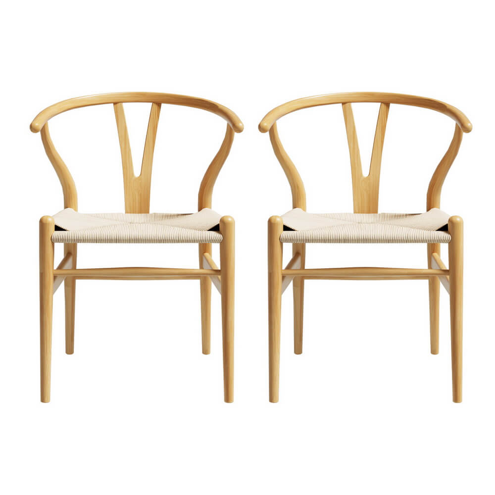 Bancroft | Natural Wishbone Rope Coastal Wooden Dining Chairs With Arms | Set Of 2 | Natural