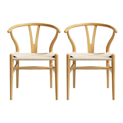 Bancroft | Natural Wishbone Rope Coastal Wooden Dining Chairs With Arms | Set Of 2 | Natural