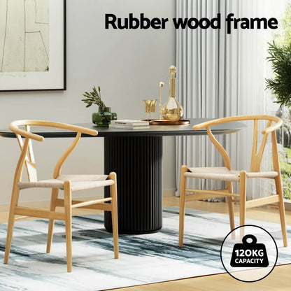 Bancroft | Natural Wishbone Rope Coastal Wooden Dining Chairs With Arms | Set Of 2 | Natural