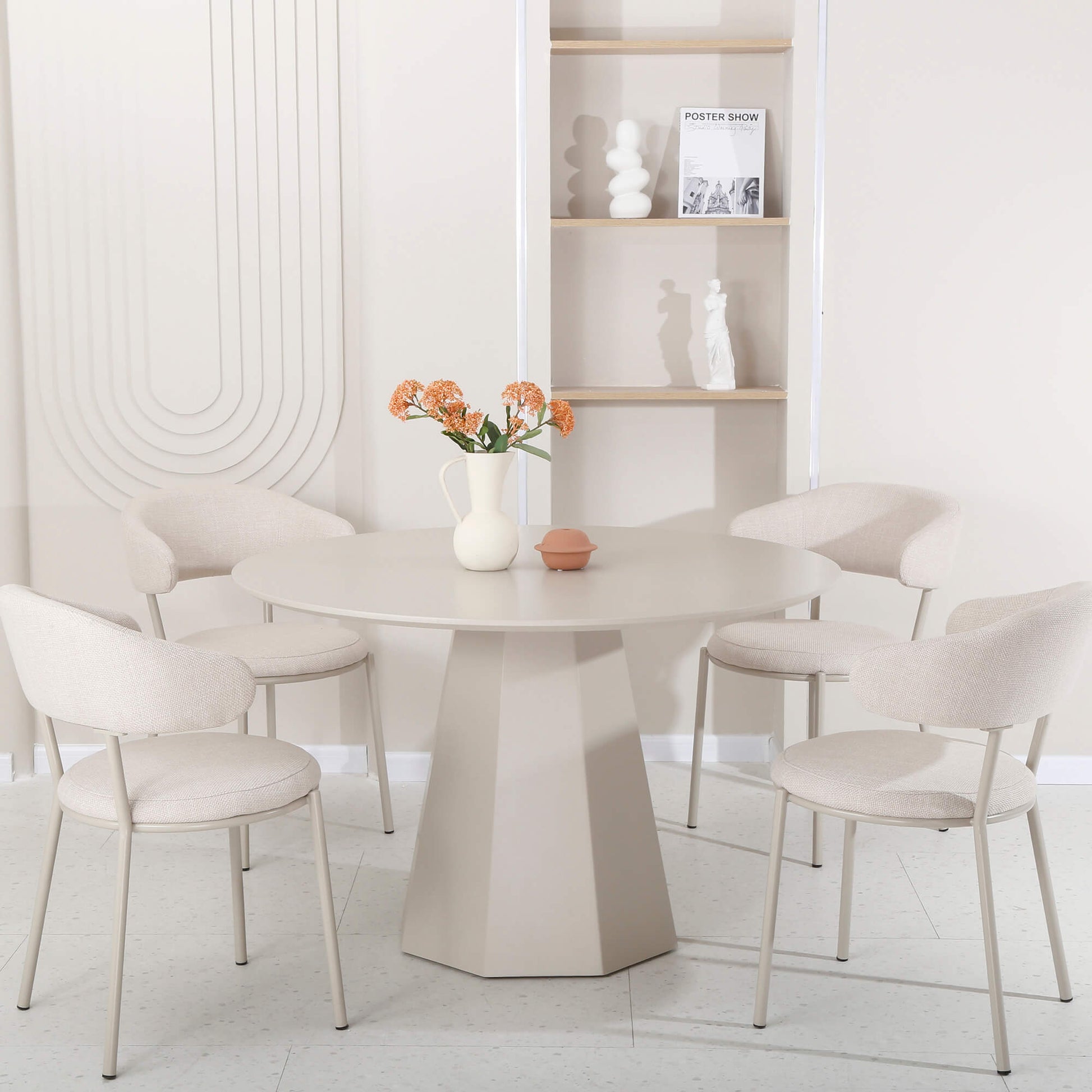 Bancroft | Modern Wooden 4 Seater 120cm Round Table | Putty
