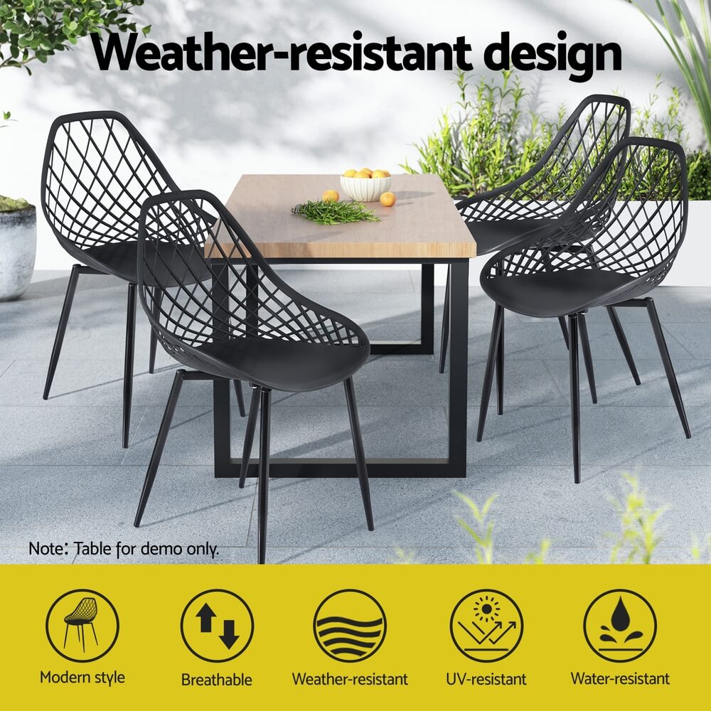 Banksia | Plastic UV-Resistant Black Outdoor Dining Chairs | Set Of 4 | Black
