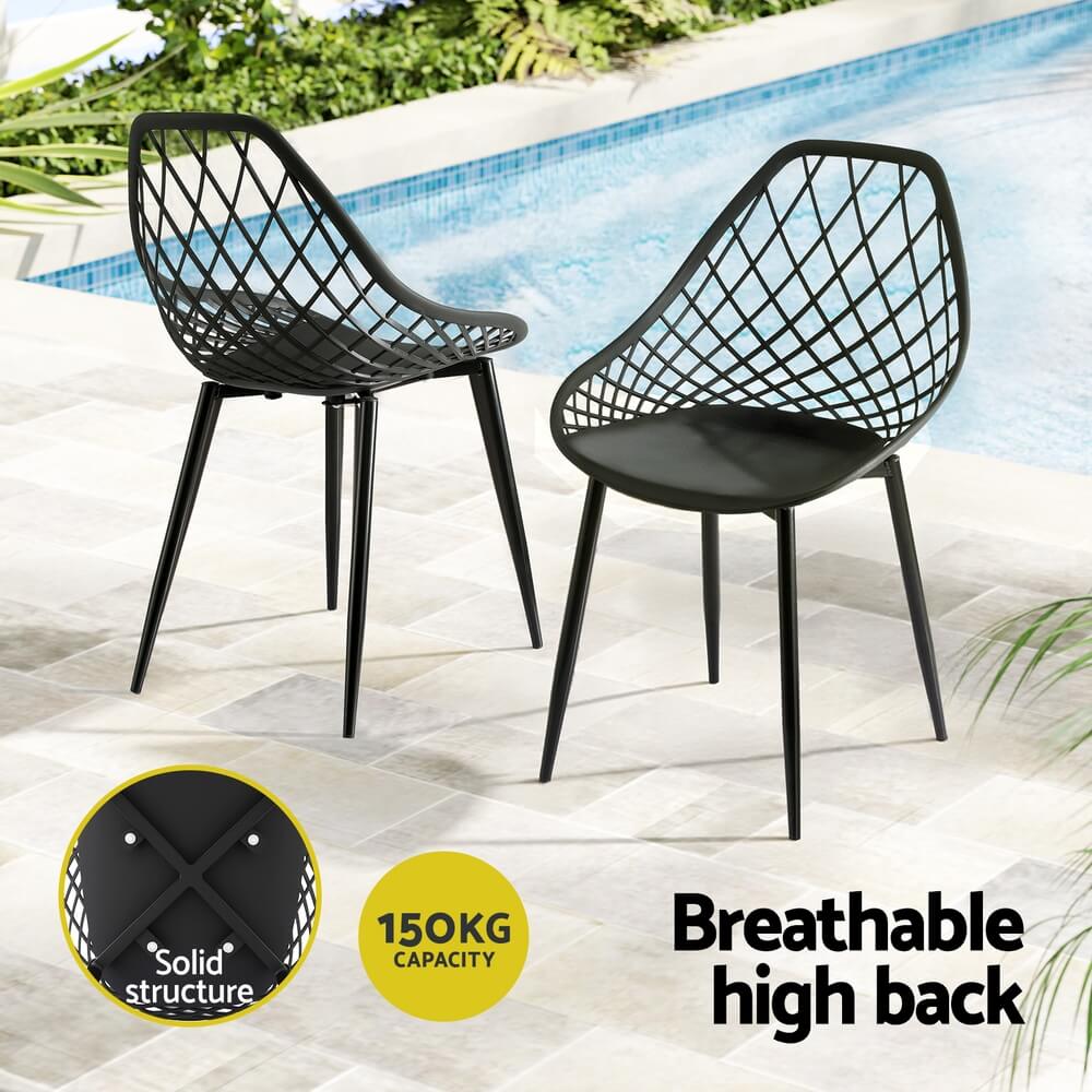 Banksia | Plastic UV-Resistant Black Outdoor Dining Chairs | Set Of 4 | Black
