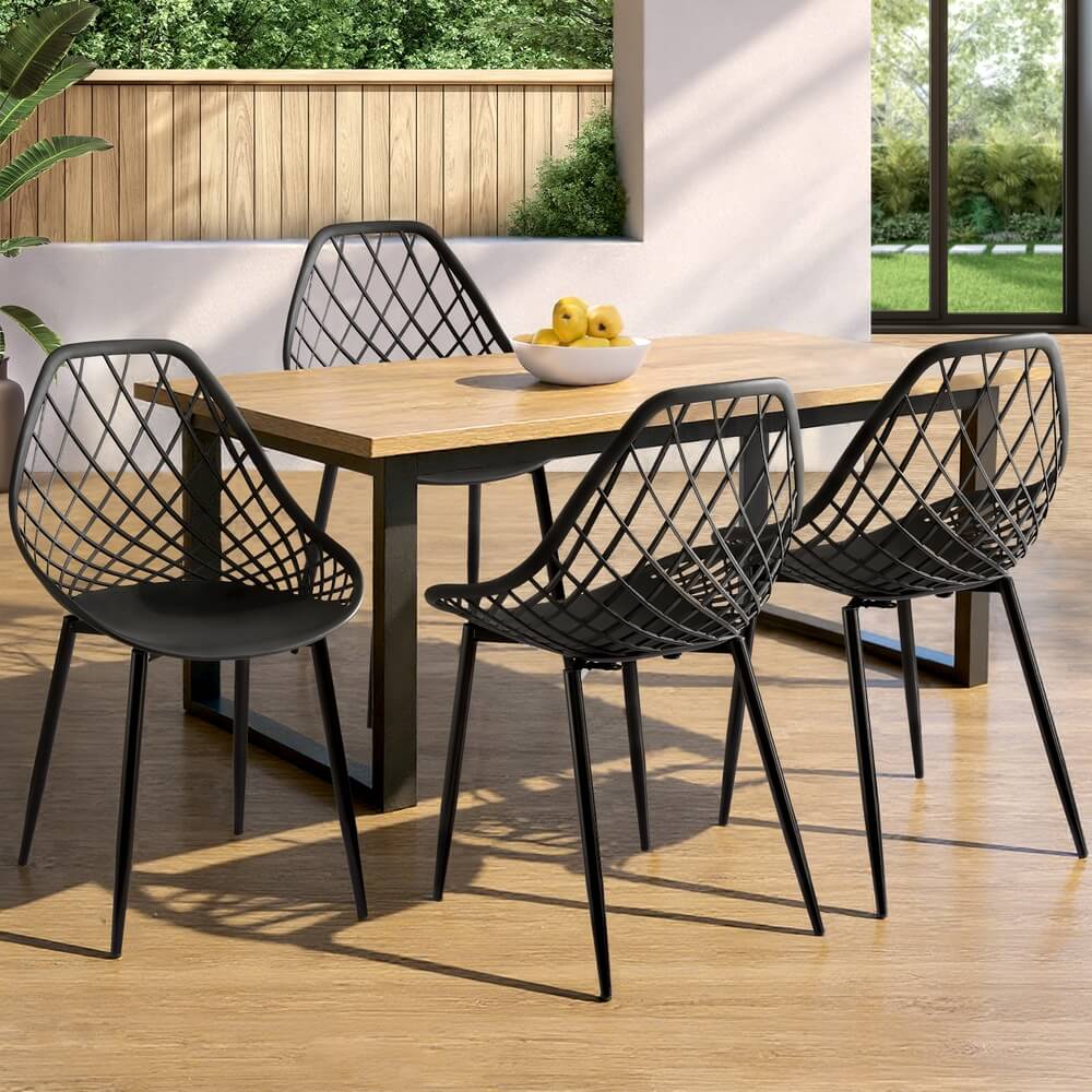 Banksia | Plastic UV-Resistant Black Outdoor Dining Chairs | Set Of 4 | Black