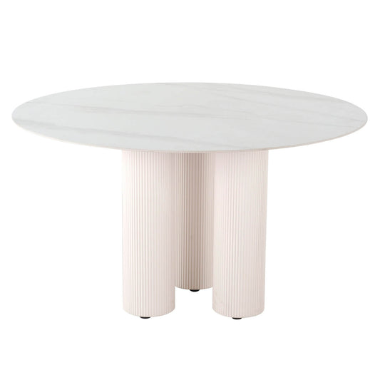 Barcelona | 130cm White Wooden Ash Veneer Round Dining Table | White