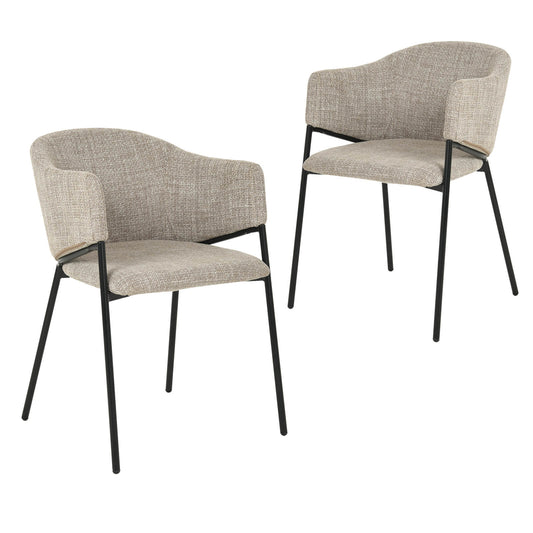 Barcelona | Modern Almond Fabric Dining Chair With Arms | Set Of 2 | Almond