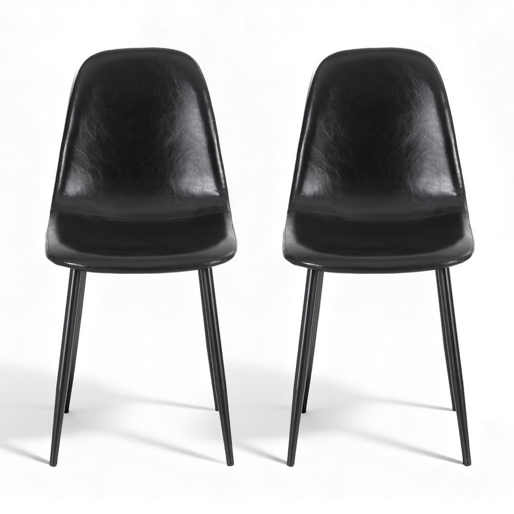 Baron | Modern Metal Black Brown PU Leather Dining Chairs | Set Of 2 | Black