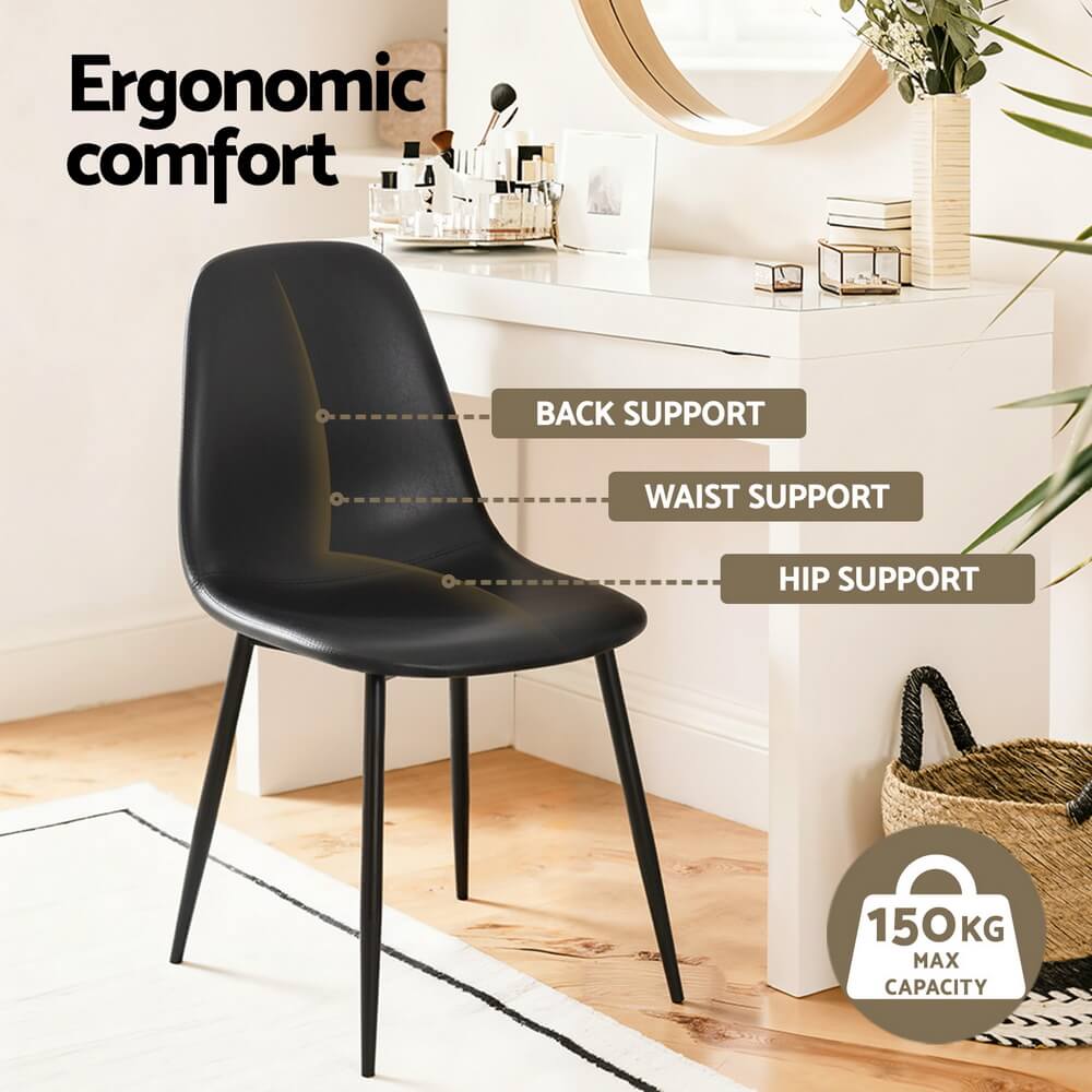 Baron | Modern Metal Black Brown PU Leather Dining Chairs | Set Of 2 | Black
