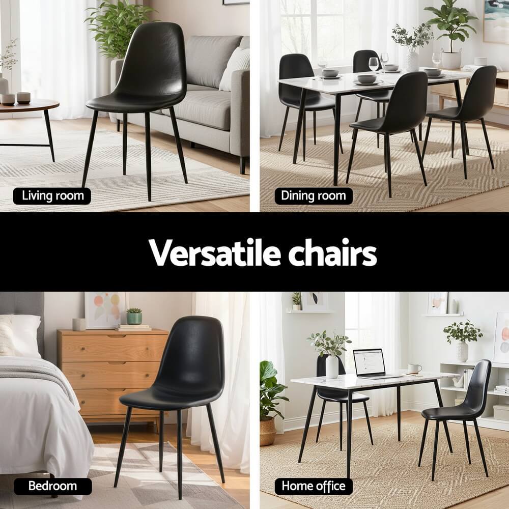 Baron | Modern Metal Black Brown PU Leather Dining Chairs | Set Of 2 | Black