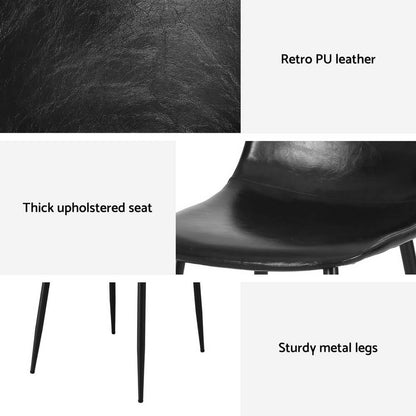 Baron | Modern Metal Black Brown PU Leather Dining Chairs | Set Of 2 | Black