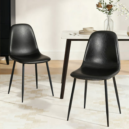 Baron | Modern Metal Black Brown PU Leather Dining Chairs | Set Of 2 | Black